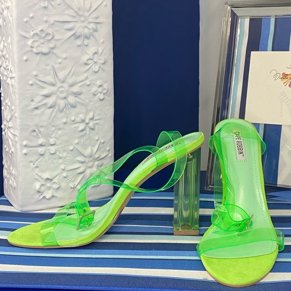 Fashion nova neon green clear transparent ankle strap square heel sandals Sz 10 - Picture 4 of 16